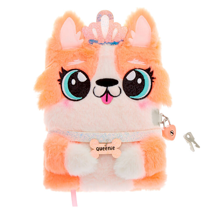 Claire's Journal intime avec cadenas pelucheux Queenie le Corgi - Corail