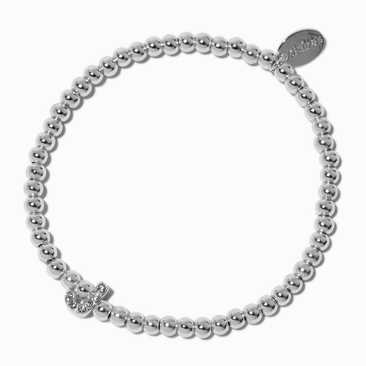 Silver-tone Pav&eacute; Crystal Letter Initial Stretch Bracelet - J,
