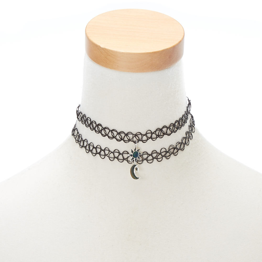 Best Friends Sun and Moon Mood Tattoo Choker Necklaces 2 Pack