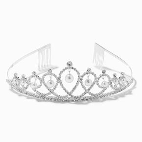 Silver Rhinestone Pearl Audrey Tiara,