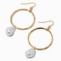 Gold-tone Circle Pearl 3&quot; Drop Earrings,
