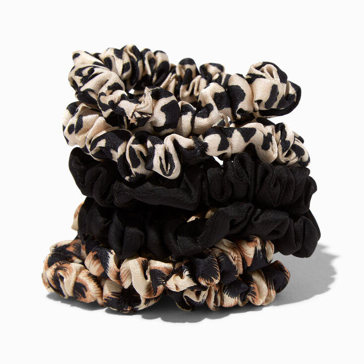 Black &amp; Animal Print Skinny Silky Hair Scrunchies - 6 Pack,