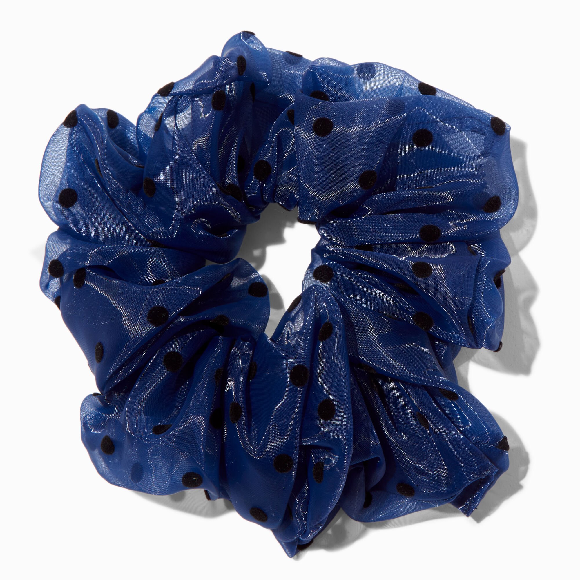 View Claires Giant Polka Dot Hair Scrunchie Bracelet Navy Blue information