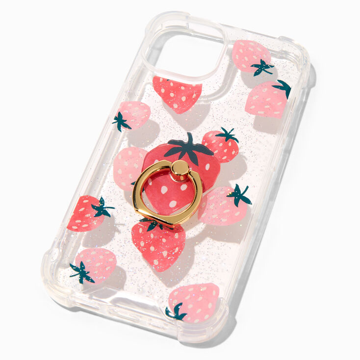 Strawberry Glitter Ring Holder Protective Phone Case - Fits iPhone&reg; 13/14/15,