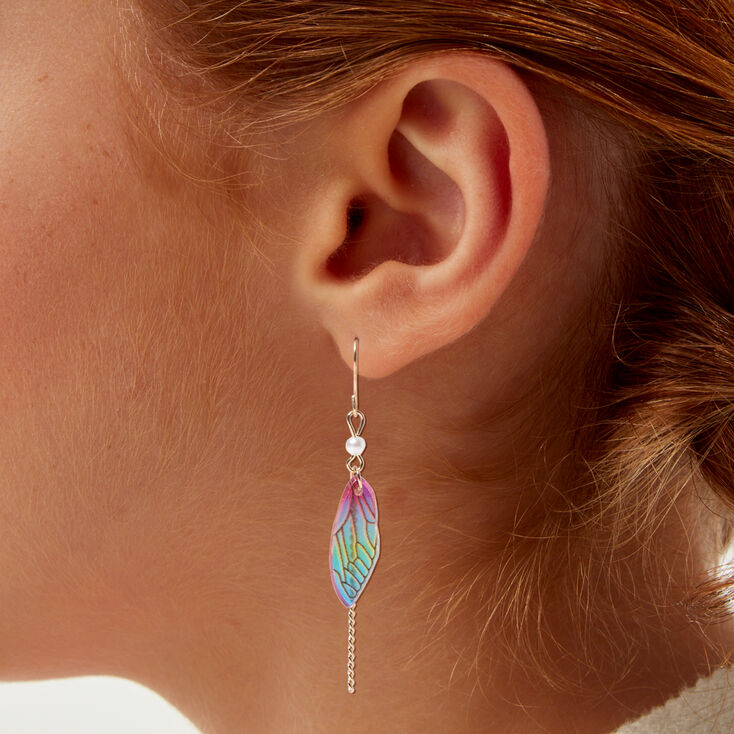 Gold Fairy Wing 2&quot; Drop Earrings,