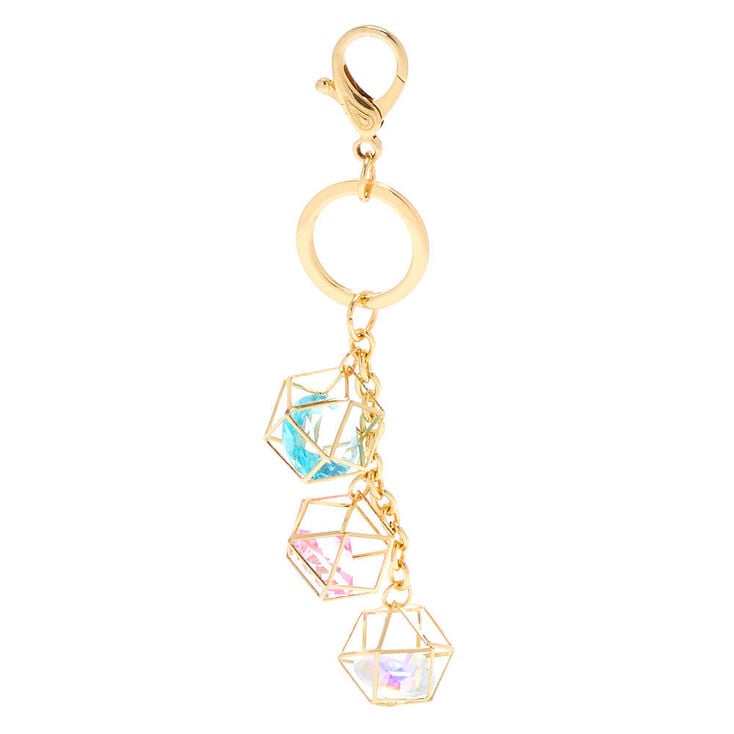 Geometric Crystal Gold-tone Keychain,