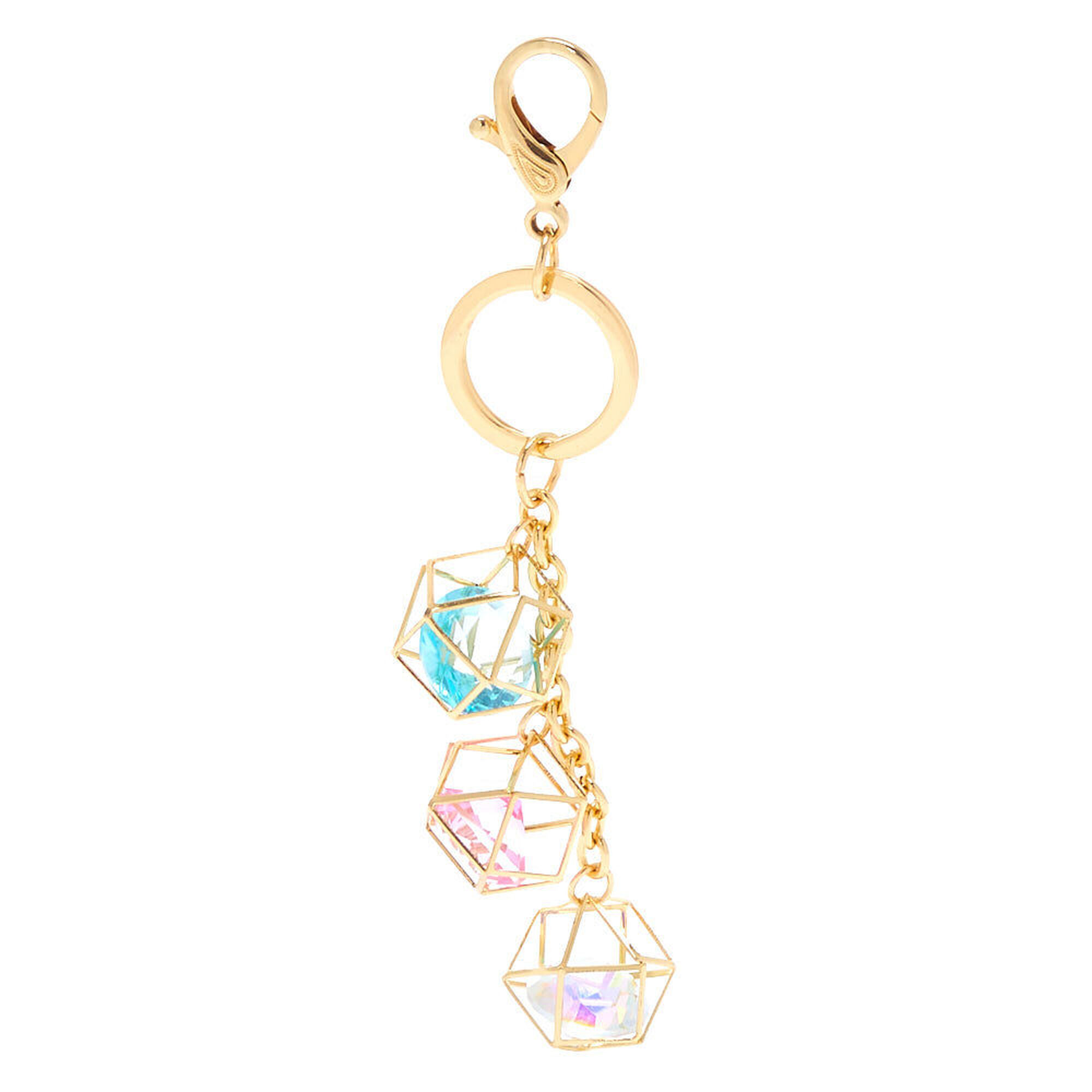 View Claires Geometric Crystal Keychain Gold information