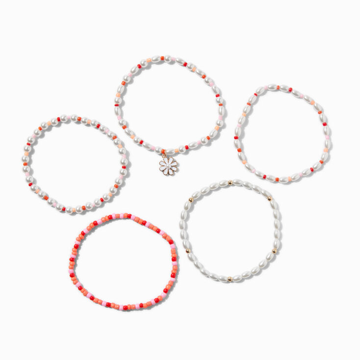 Pearl Beaded Stretch Bracelets - 5 Pack ,