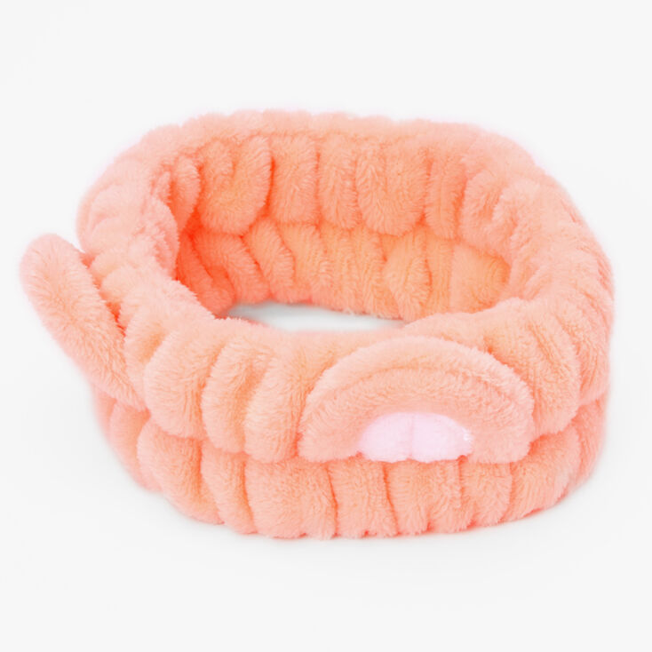 Plush Coral Bear Ear Makeup Headwrap,