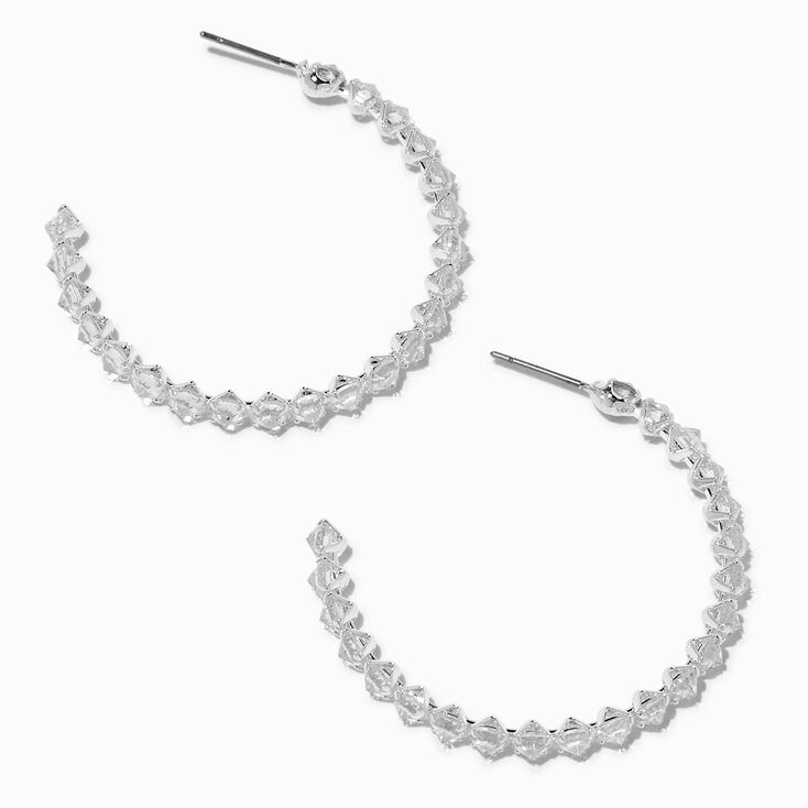 Silver-tone Cubic Zirconia Gemstone 30mm Hoop Earrings,