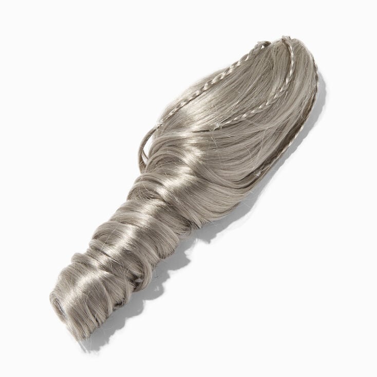 Silver Curly Braided Faux Hair Claw,