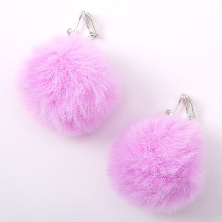 Pendantes &agrave; clip avec pompon 3,8&nbsp;cm&nbsp;couleur argent&eacute;e - Violet,