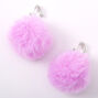 Silver 1.5&quot; Pom Pom Clip On Drop Earrings - Purple,