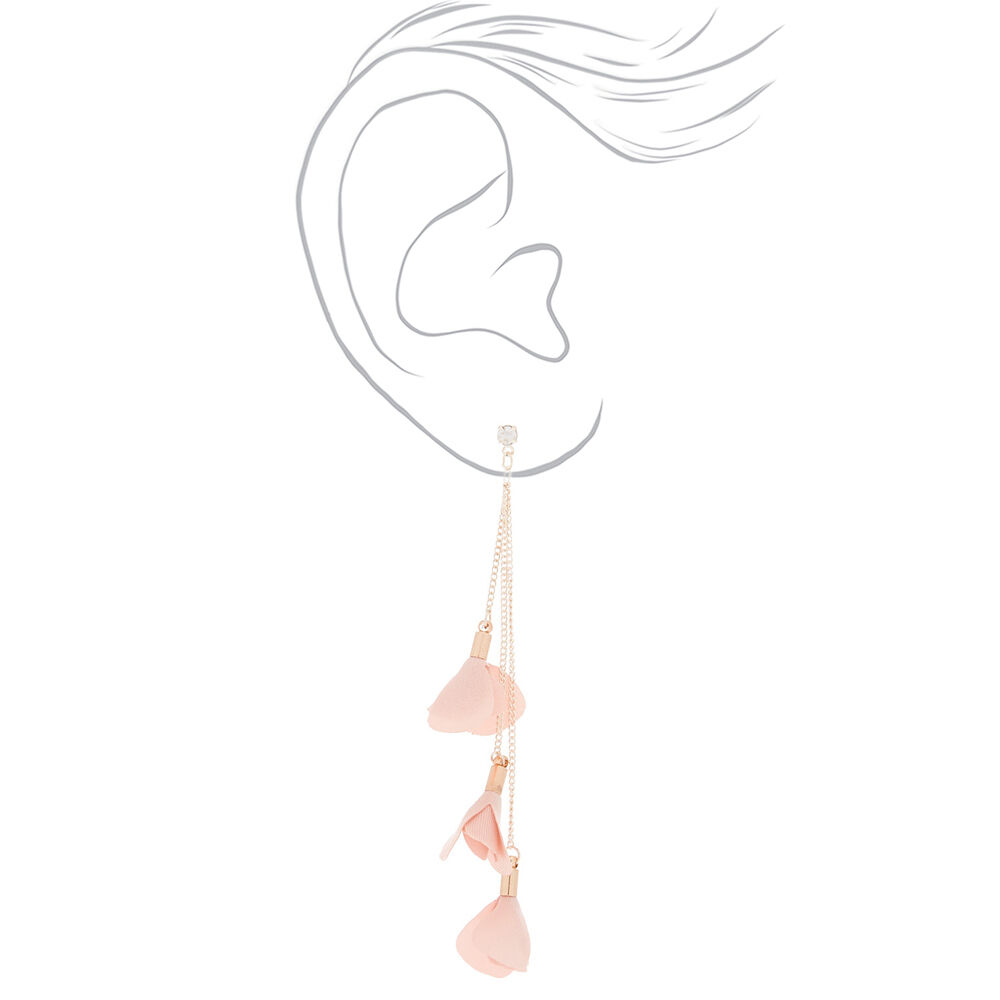 Rose Gold 4" Flower Petal Drop Earrings - Pink,