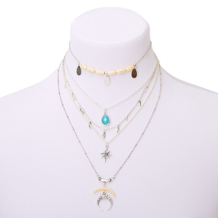 Claire's Ras-du-cou multi-rangs style Western couleur argentée - Turquoise