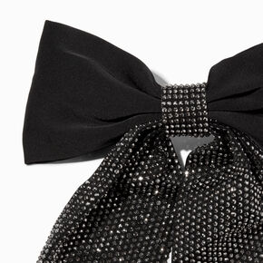 Black Rhinestone Large Hair Bow Clip,