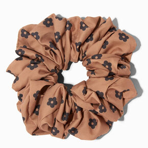 Giant Silky Brown Daisy Print Hair Scrunchie,