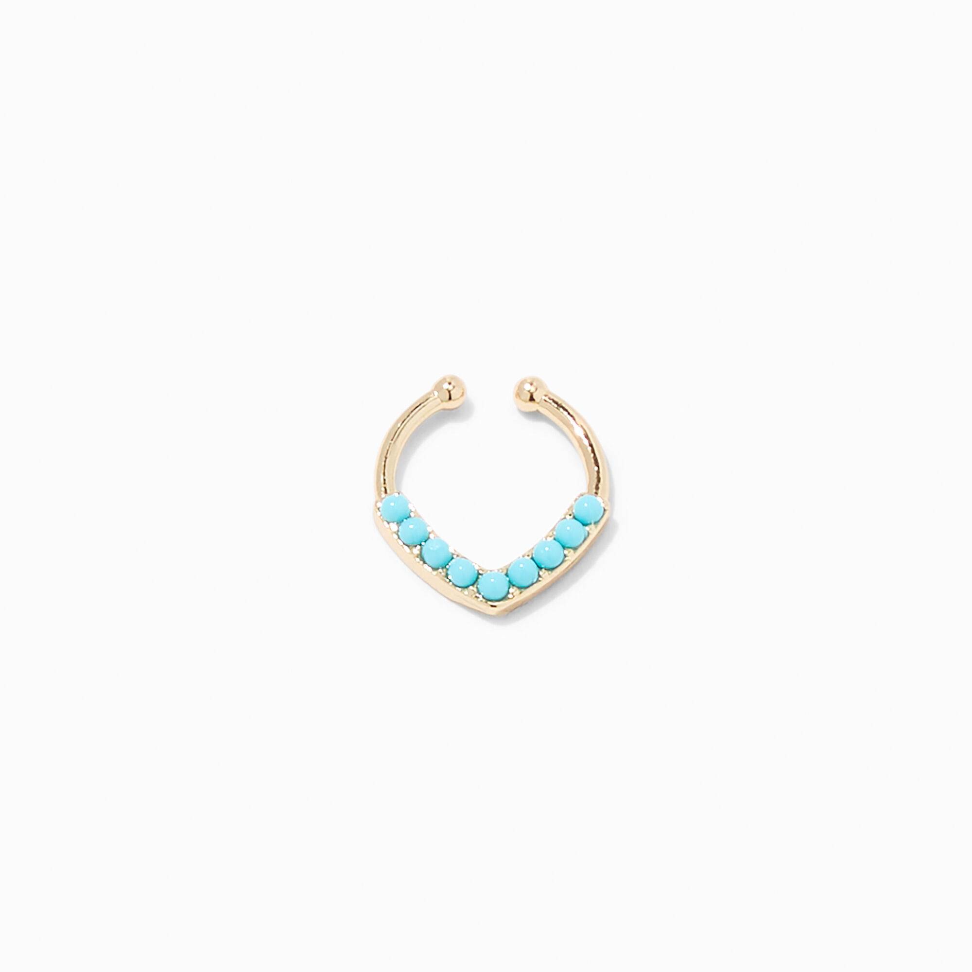 View Claires Gold Hoop Faux Septum Nose Ring Turquoise information