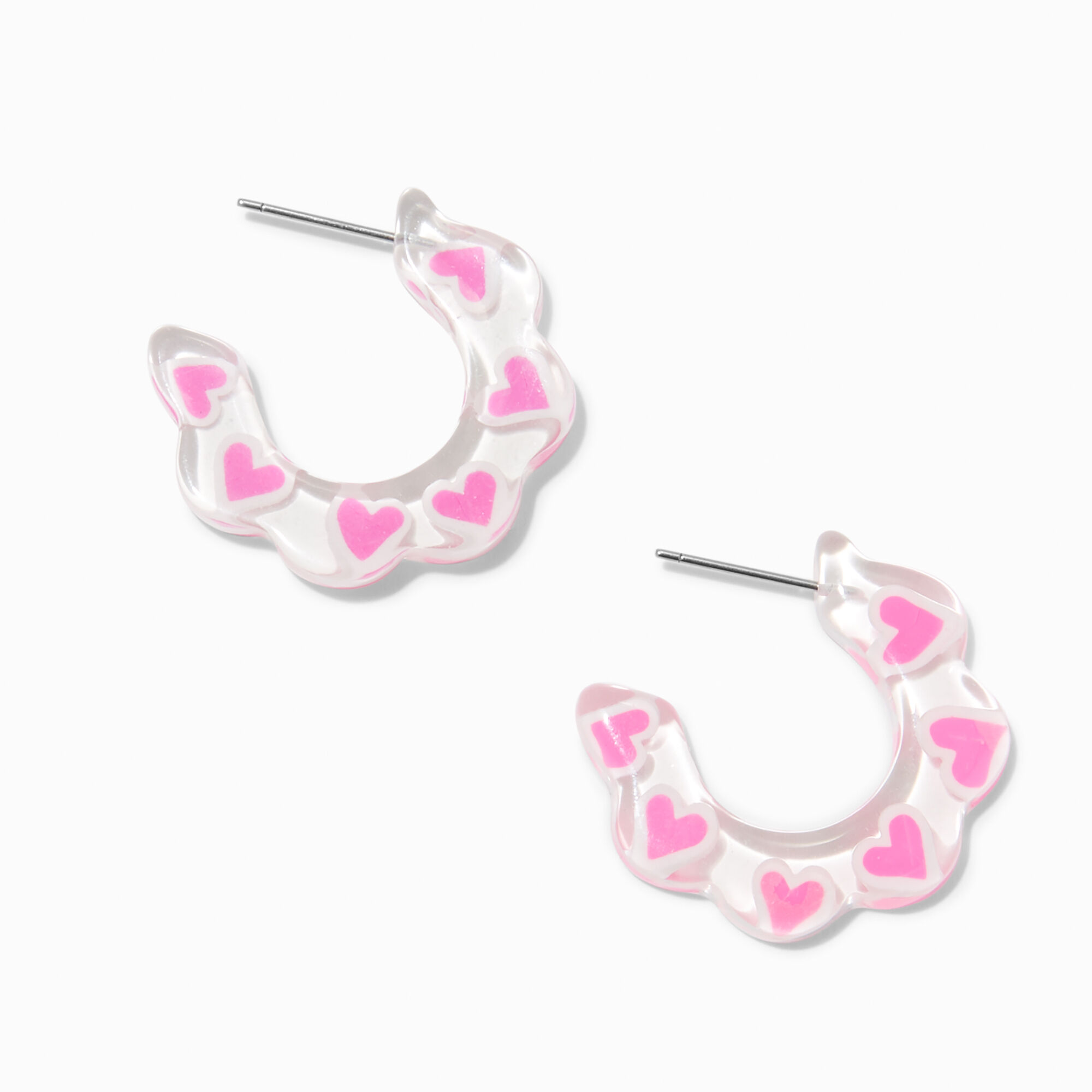 View Claires Hearts 30MM Resin Hoop Earrings Pink information