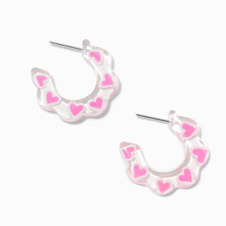 Pink Hearts 30MM Resin Hoop Earrings,