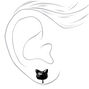 Silver Glitter Cat Clip On Stud Earrings - Black,