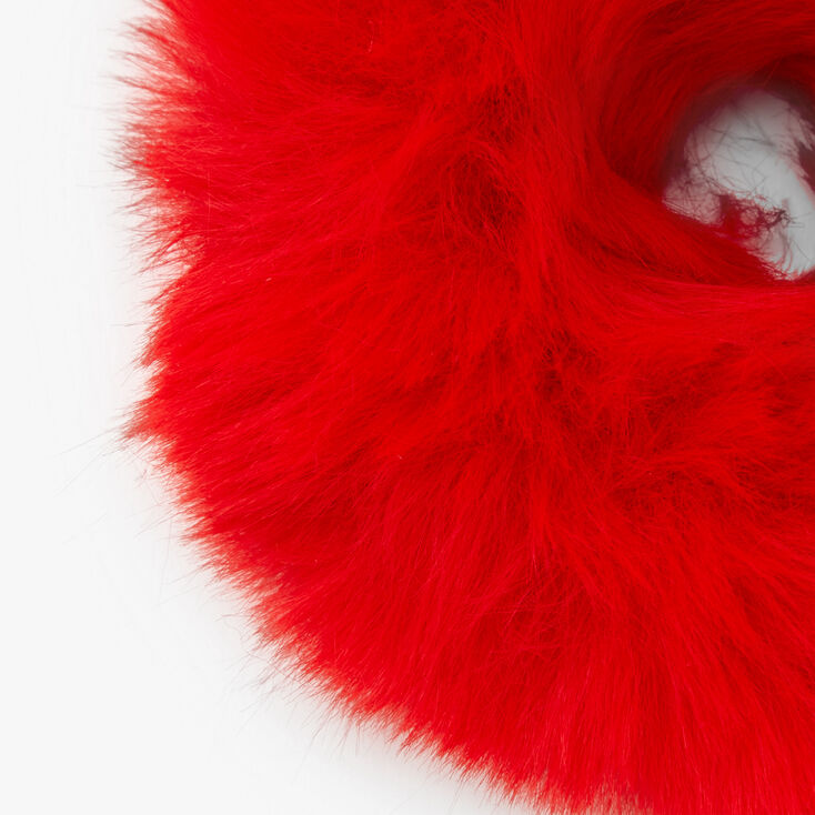 Medium Furry Hair Scrunchie - Red,