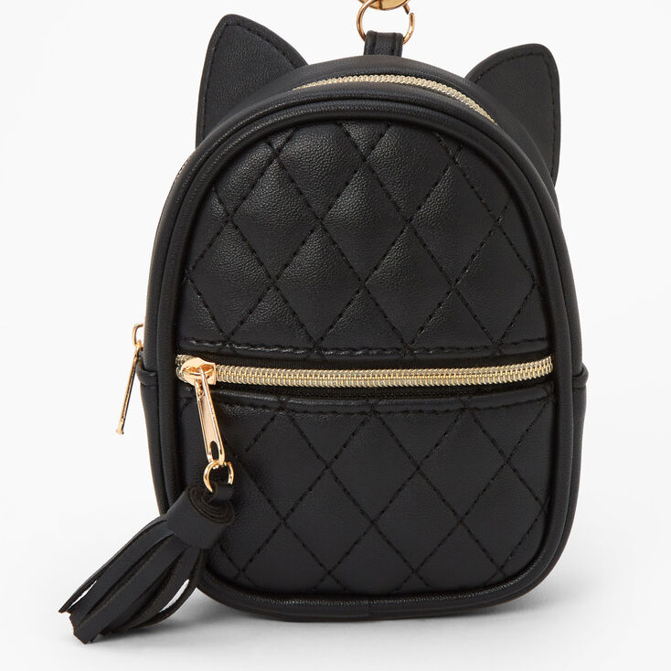 Black Cat Quilted Mini Backpack Keyring,