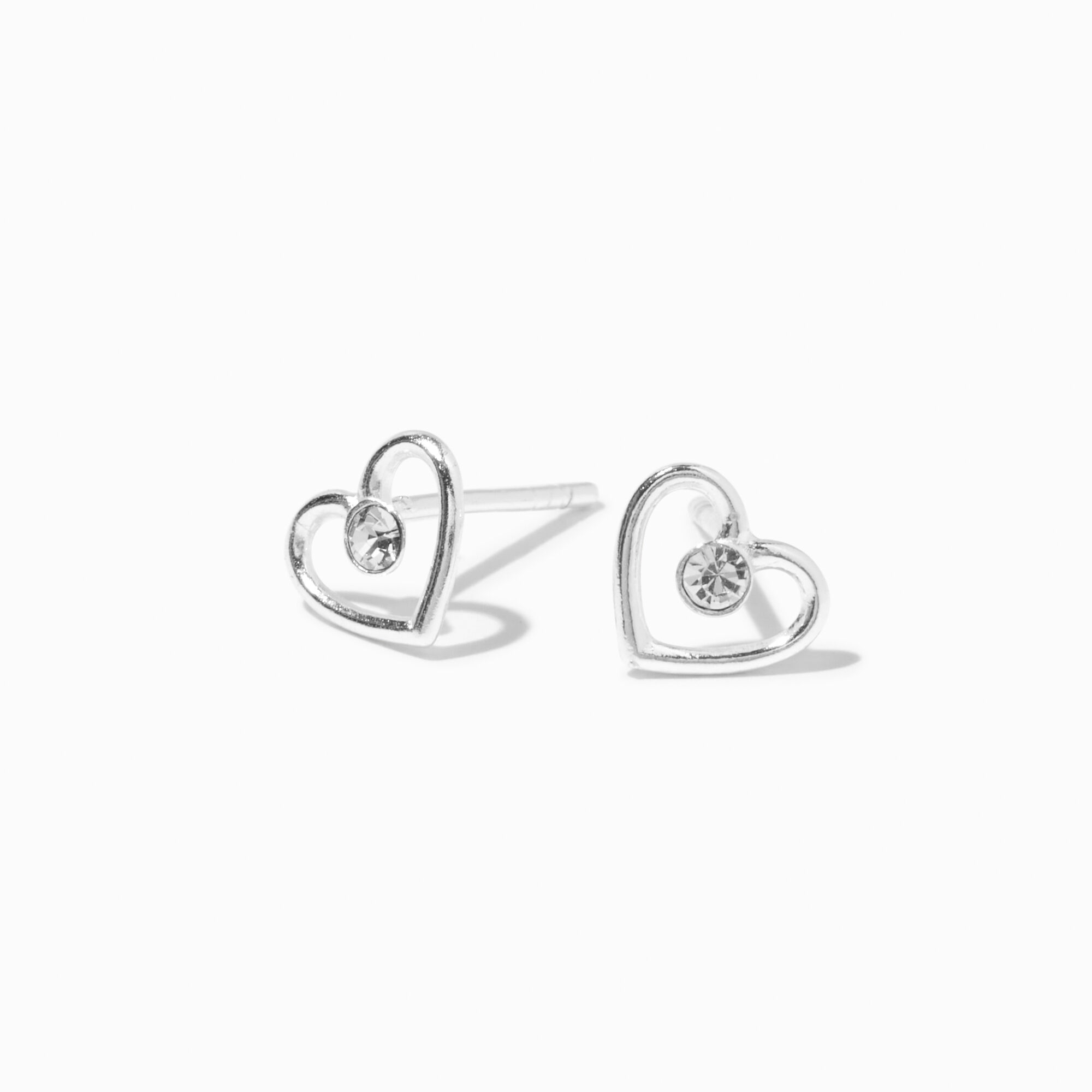 View Claires Heart Outline Stud Earrings Silver information