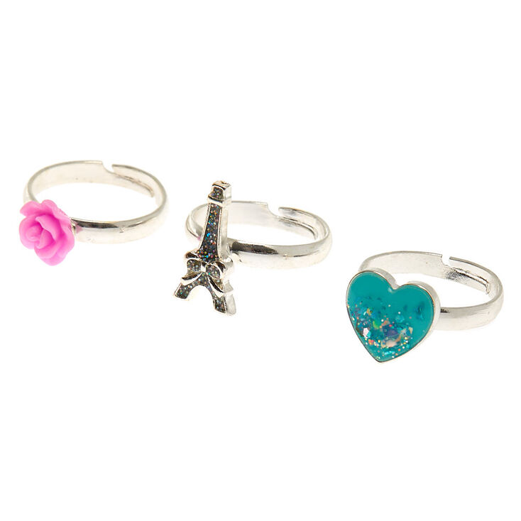 Claire's Bagues pailletées girly couleur argenté - Lot de 3