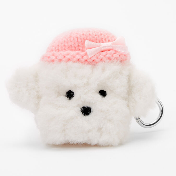 Claire's Étui pour écouteurs chien blanc en fausse fourrure - Compatible avec les AirPods® de Apple