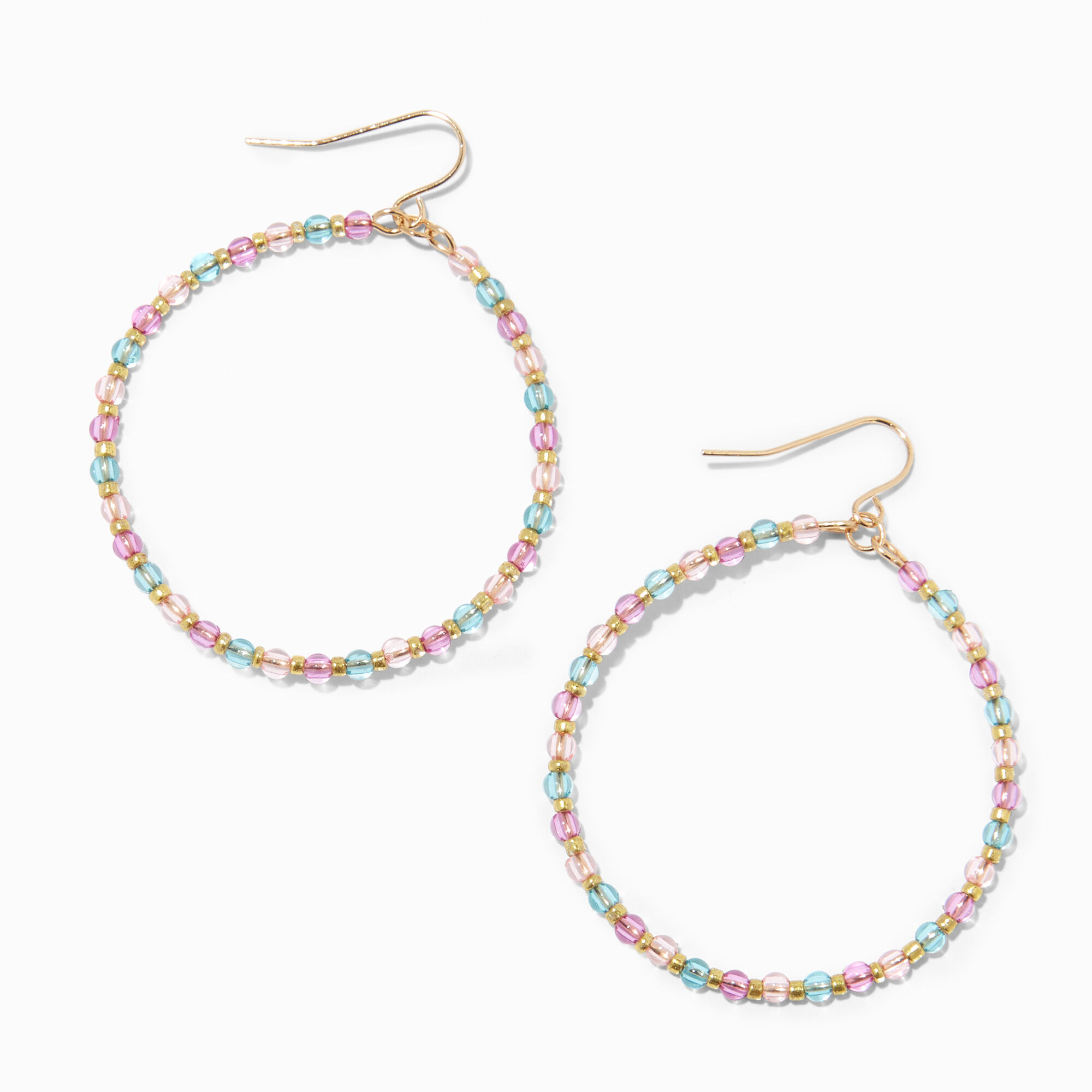 View Claires Tone Rainbow Beads 1 Hoop Drop Earrings Gold information