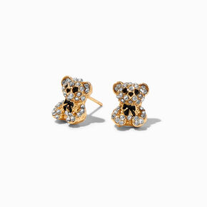 Gold Crystal Teddy Bear Stud Earrings,