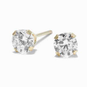 14kt Yellow Gold 4mm Cubic Zirconia Long Post Studs Ear Piercing Kit with Ear Care Solution,