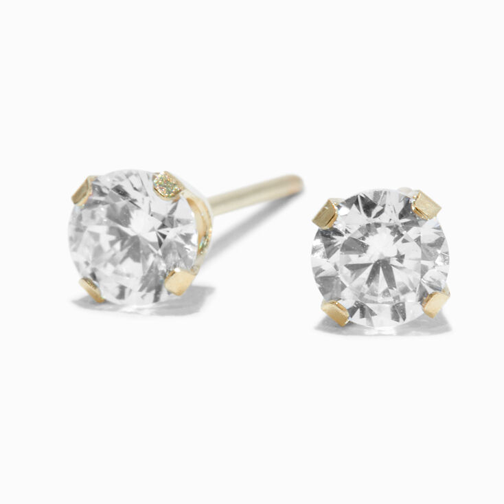 14kt Yellow Gold 4mm Cubic Zirconia Long Post Studs Ear Piercing Kit with Ear Care Solution,