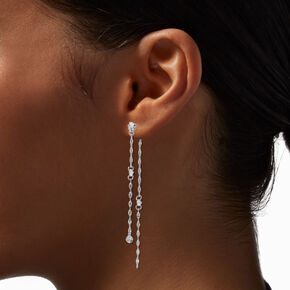 Silver-tone Front &amp; Back Cubic Zirconia Confetti 2.5&quot; Linear Drop Earrings,