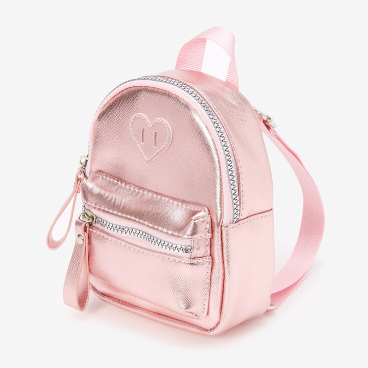 Claire&#39;s Club Metallic Heart Pink Mini Backpack,