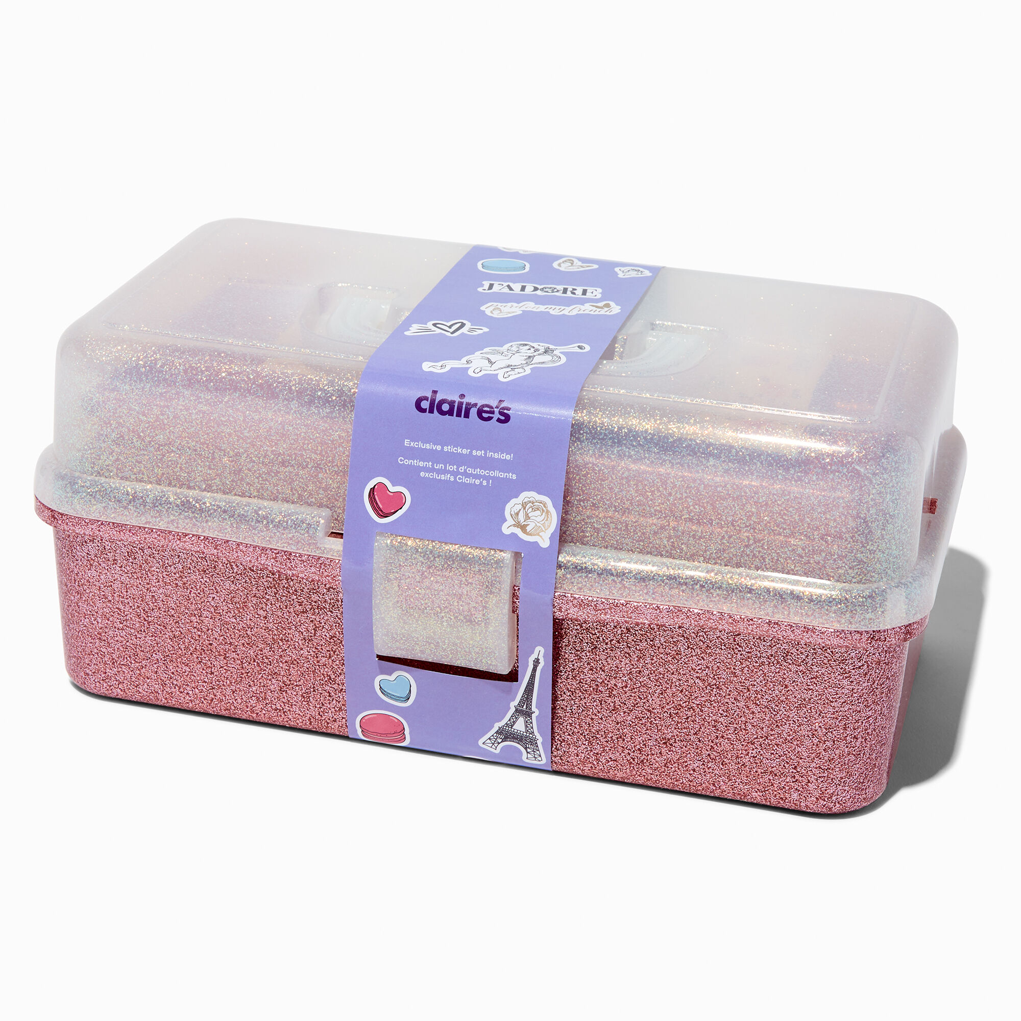 View Claires Glitter Storage Box With Paris Stickers Pink information