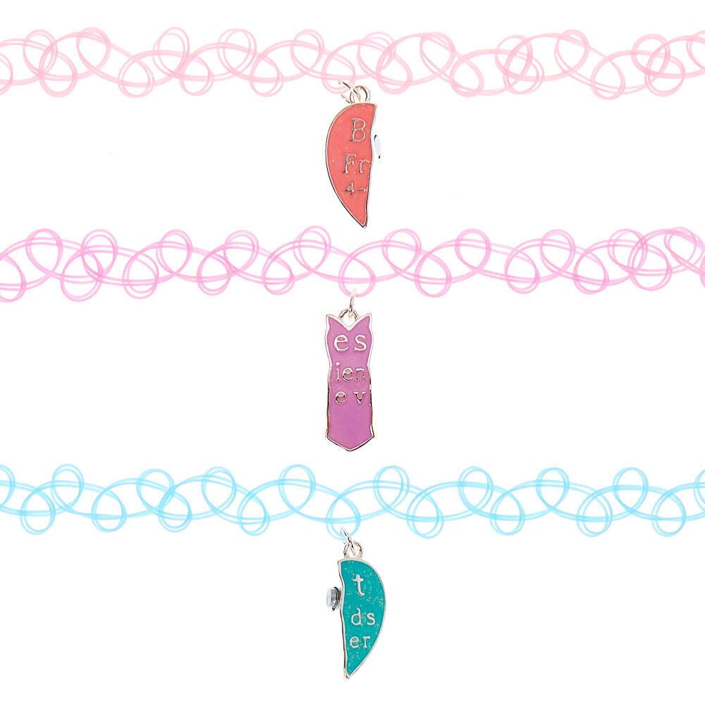 Ras-de-cou effet tatouage cœur pastel best friends - Lot de 3,