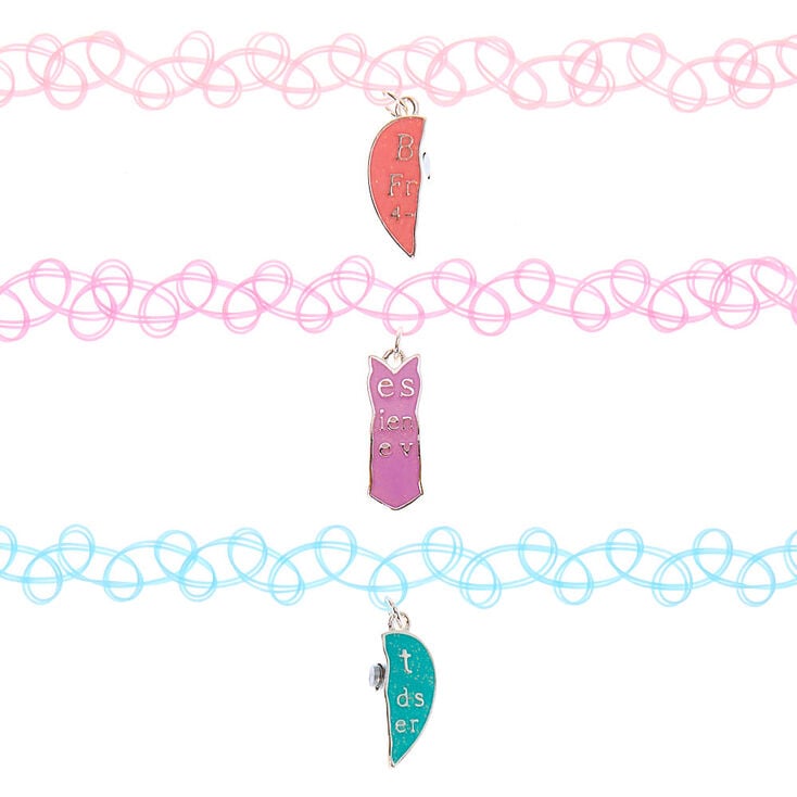 Best Friends Pastel Heart Tattoo Choker Necklaces - 3 Pack,