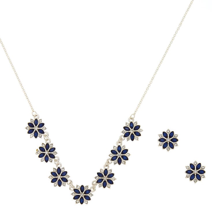 Winter Floral Jewellery Set - Navy Blue, 2 Pack,