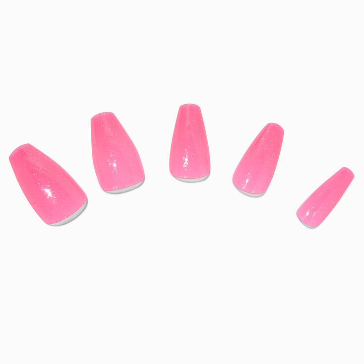 Hot Pink Glitter Jelly Squareletto Vegan Faux Nail Set - 24 Pack,