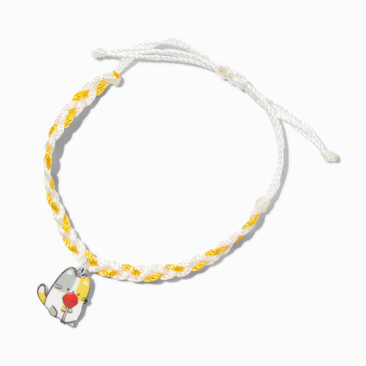 Calico Cat Lollipop Charm Yellow Braided Adjustable Bracelet,