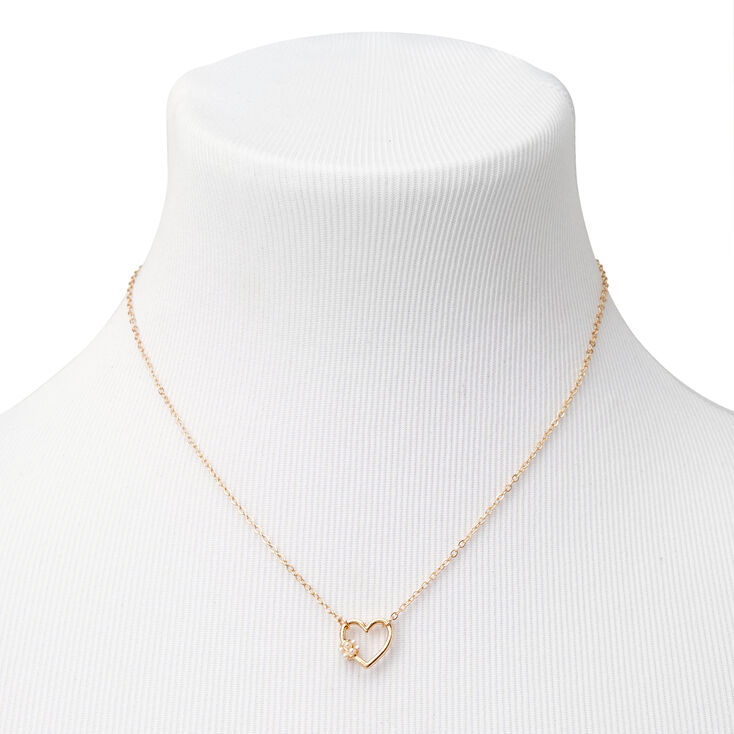 Gold Pearl Heart Pendant Necklace,