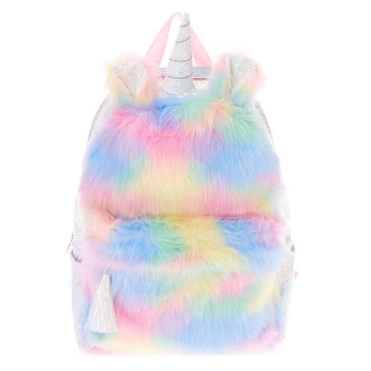 Sac &agrave; dos licorne pelucheux &agrave; sequins arc-en-ciel,
