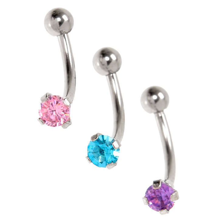 Claire's Anneaux de piercing rook strass pastel 16 g en zircon cubique d’imitation couleur argenté - Lot de 3
