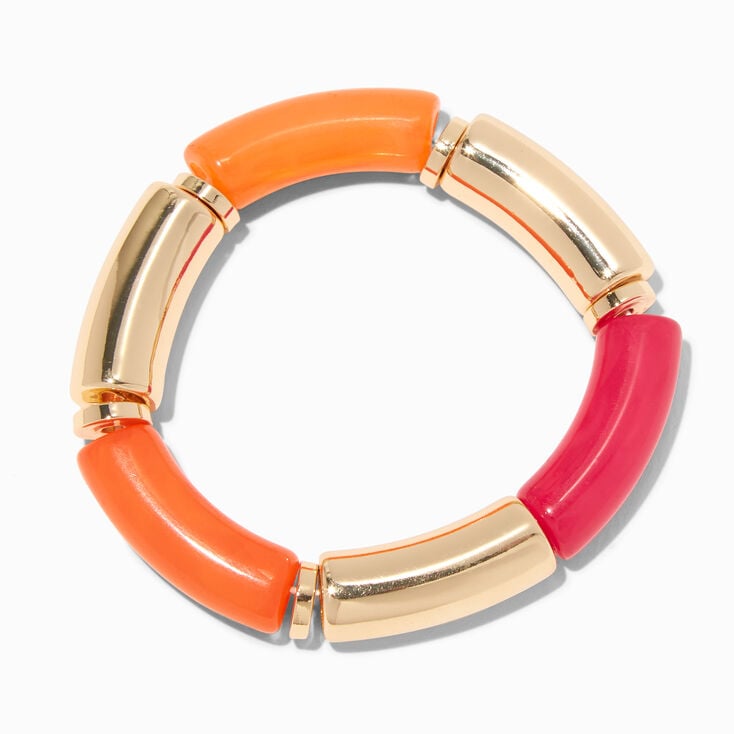 Bracelet &eacute;lastique perl&eacute; croissant couleur dor&eacute;e et orange,