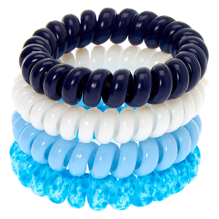 Claire's Élastiques spirales éclaboussures unis - Bleu, lot de 4