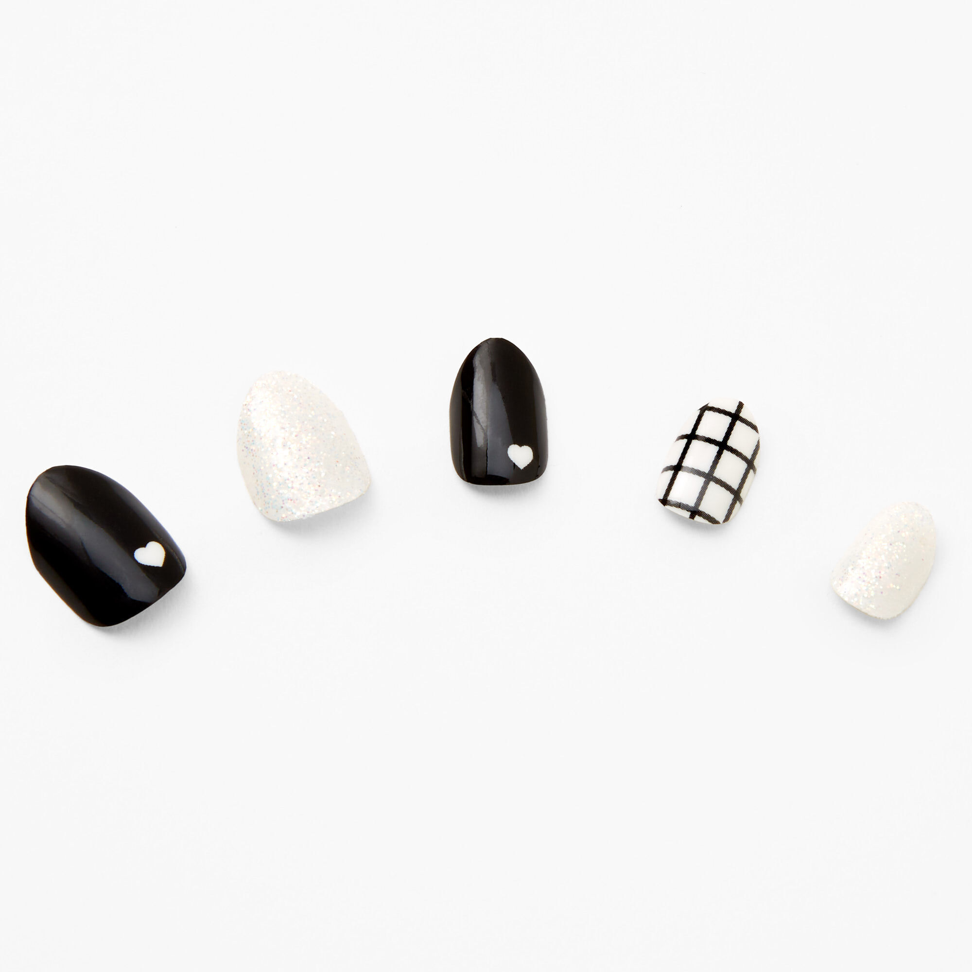 Black & White Checkered Stiletto Press On Faux Nail Set - 24 Pack,