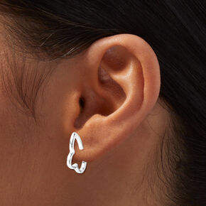 Silver-tone Butterfly 10mm Hoop Earrings ,