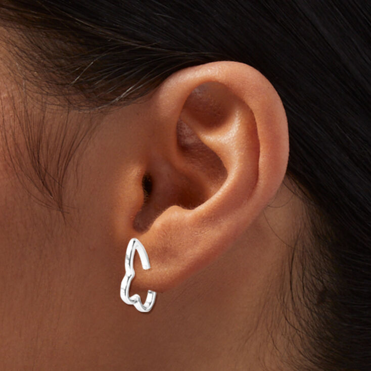 Silver-tone Butterfly 10mm Hoop Earrings ,